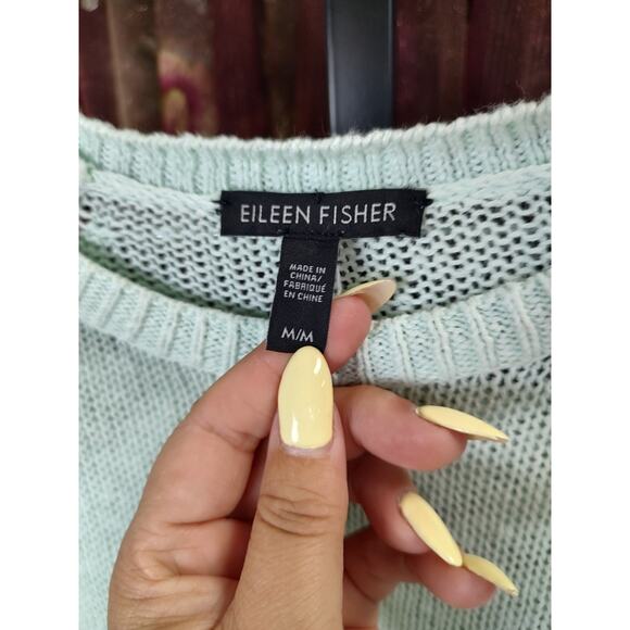 Eileen Fisher Cotton Linen Blend Mint Green Lightweight Sweater Medium - Picture 3 of 10